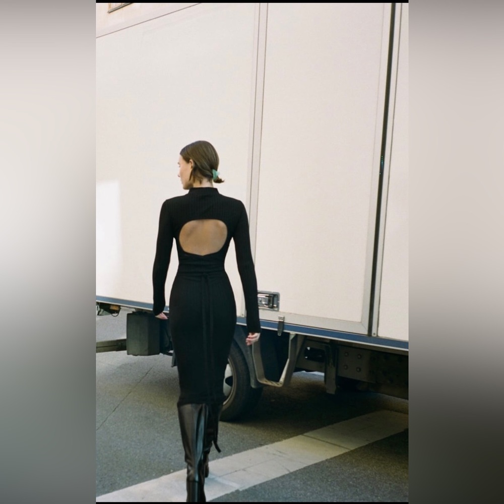 ZARA NEW WOMAN SS22 BLACK RIB KNIT MIDI DRESS